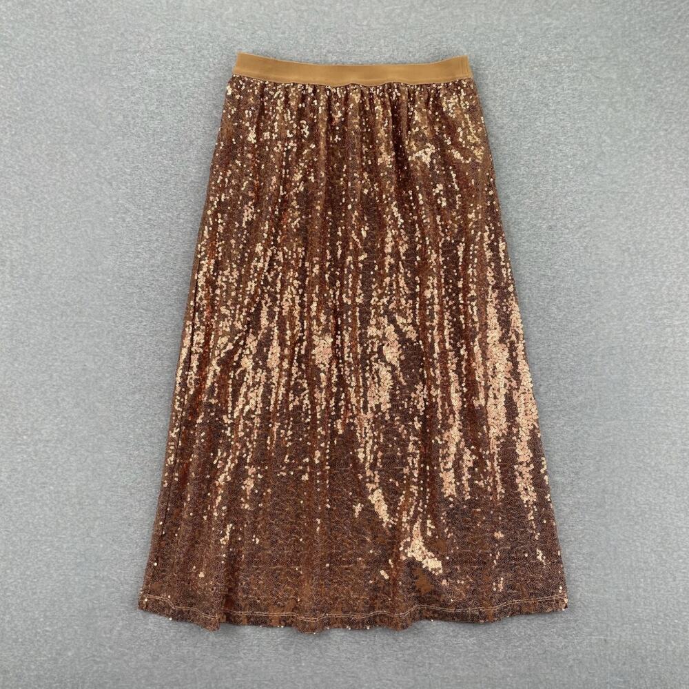 DR2 Daniel Rainn Skirt Size S Bronze Sequin Midi Maxi Lined PullOn Party Glam